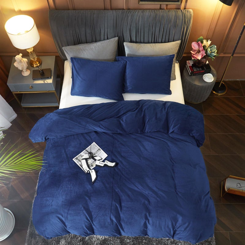 Ivellow Velvet Duvet Cover Queen Size 3 Pcs Flannel Navy Blue Duvet Cover Queen Velvet Comforter Cover Bedding Set Ultra Soft Cozy Solid Luxury Velour Duvet Cover Set Zipper Closure Corner Ties - Image 2